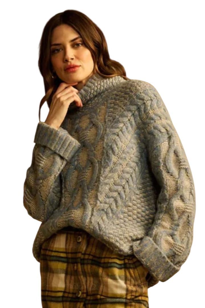 One Collective Light Teal Annecy Cable Knit Sweater