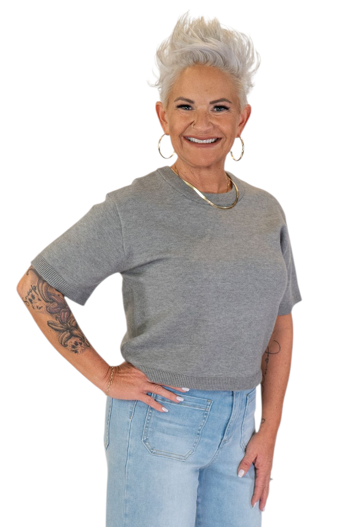 Steve Madden Kori Grey Short Sleeve Sweater Top