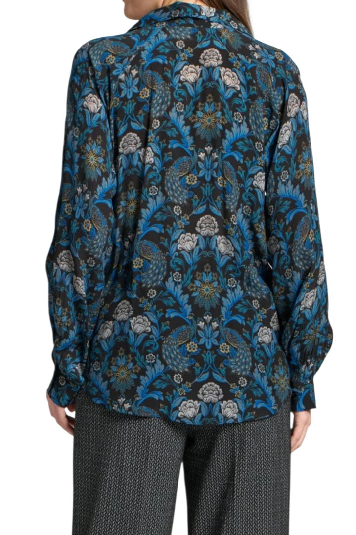 APNY Wine Blue Multi Half Placket Pullover Blouse