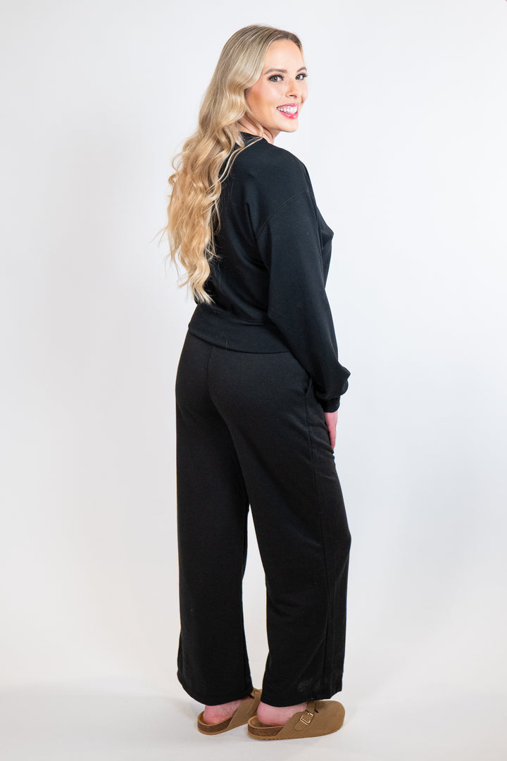 Black Drawstring Straight Jogger Pants