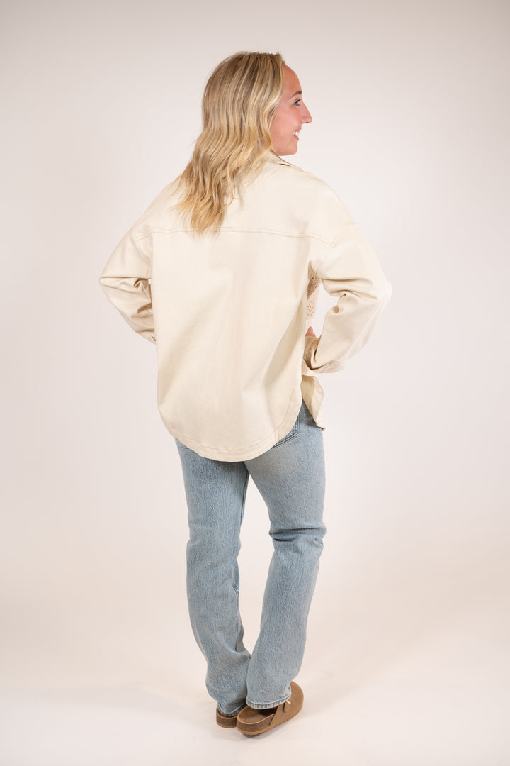 Sadie & Sage Cream Clear Eyes Crochet Pocket Shacket