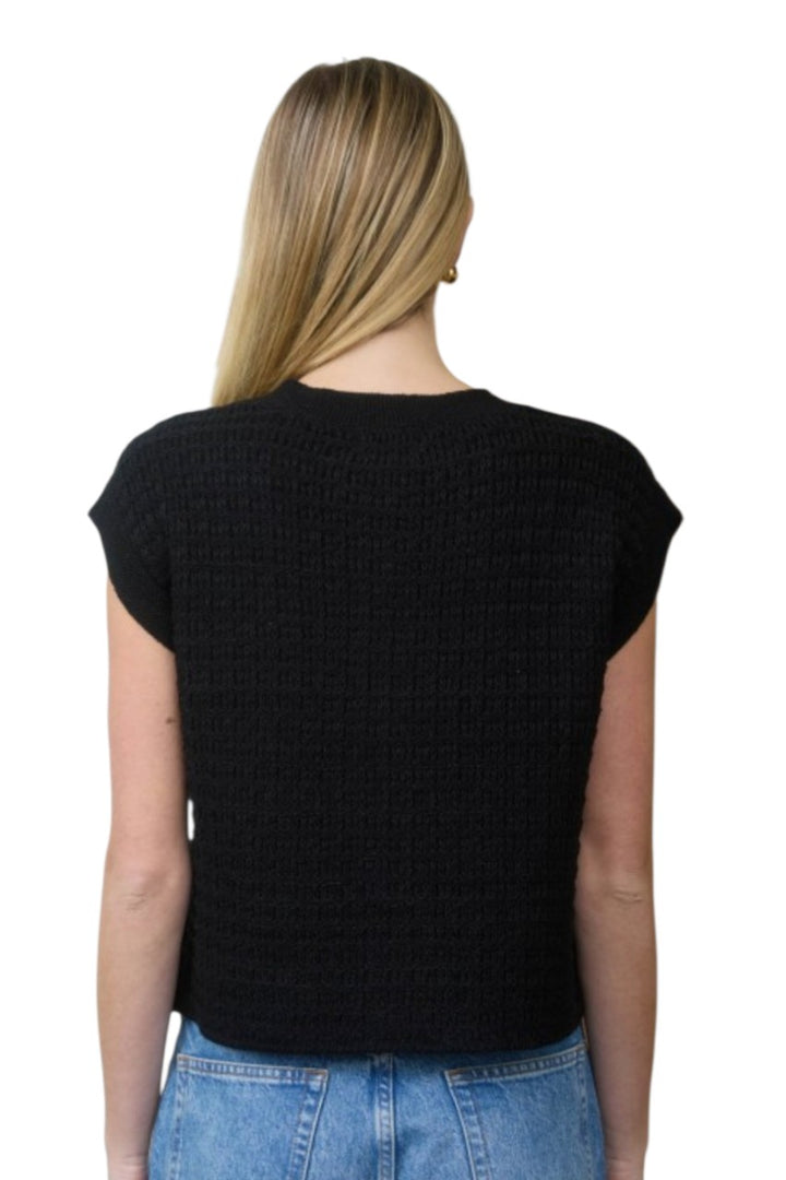 Black  Short Sleeve Gold Button Knit Sweater