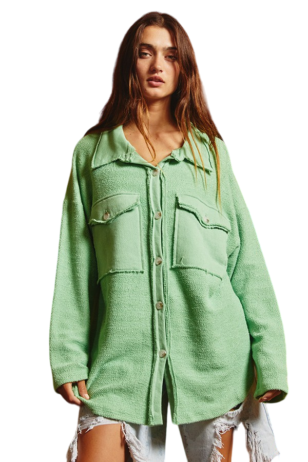 Grass Green Oversized Shacket with Big Chest Pockets