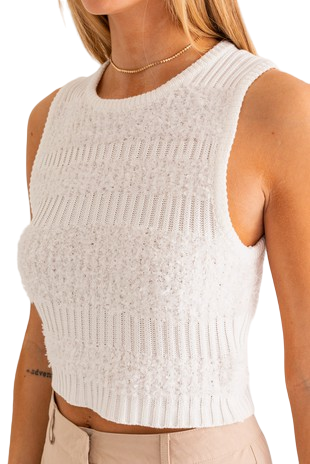 White Contrast Texture Sleeveless Sweater Top