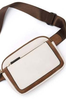 White & Tan Vegan Leather Crossbody Bag