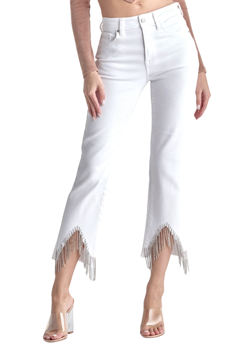 White fringe hem best sale jeans