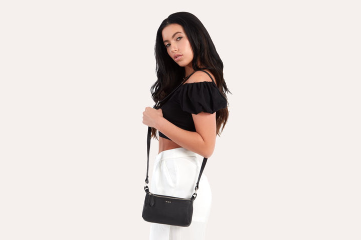 Kiko Black Simple Leather Crossbody Black