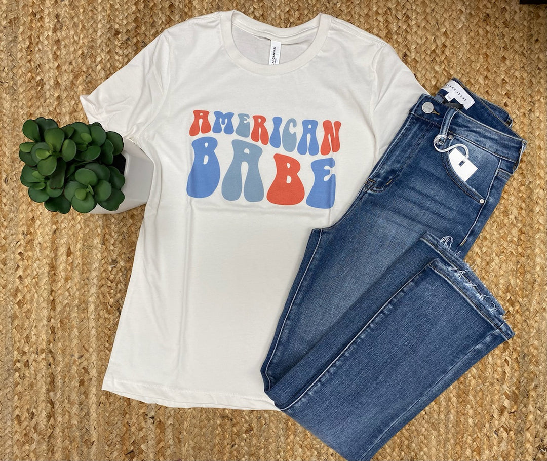 American Babe White Graphic Tee