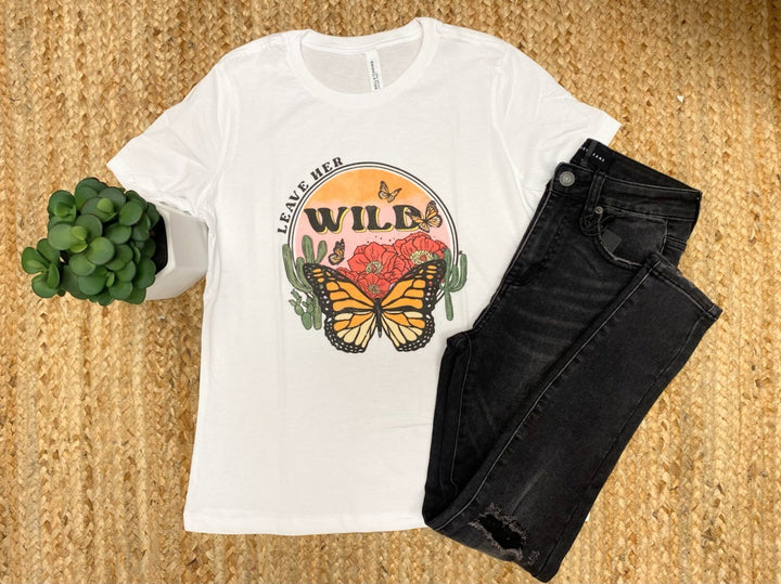 Leave Her Wild Butterfly White Graphic Tee
