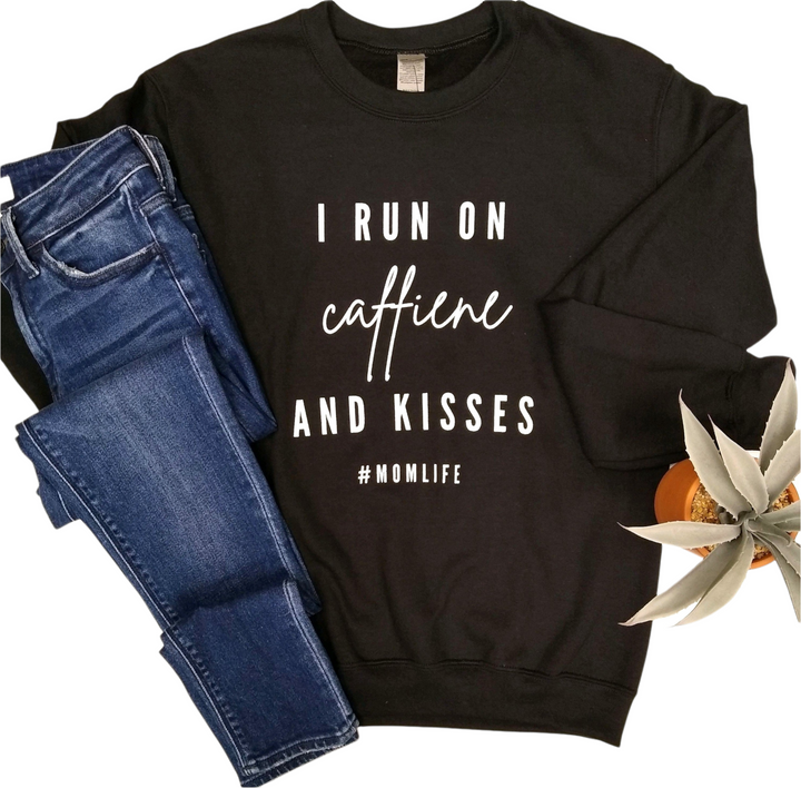 Black Caffeine And Kisses Crewneck Sweatshirt