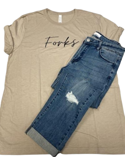 Tan Forks Script Graphic Tee
