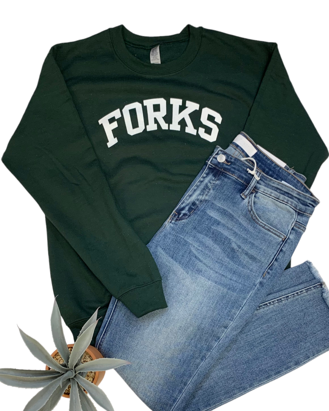 Forest Green Forks Graphic Crewneck Sweatshirt
