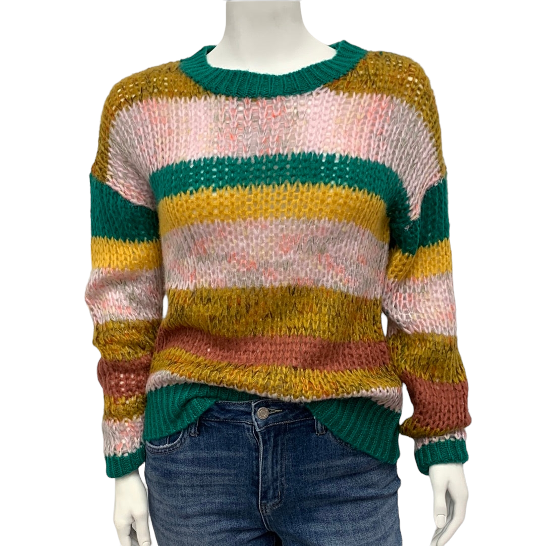 Green and Mustard Striped Sweater