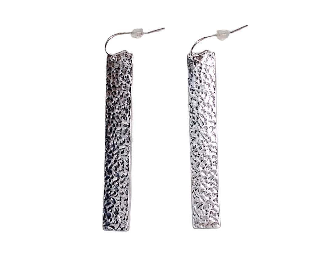 Silver Pebbled Line Earrings