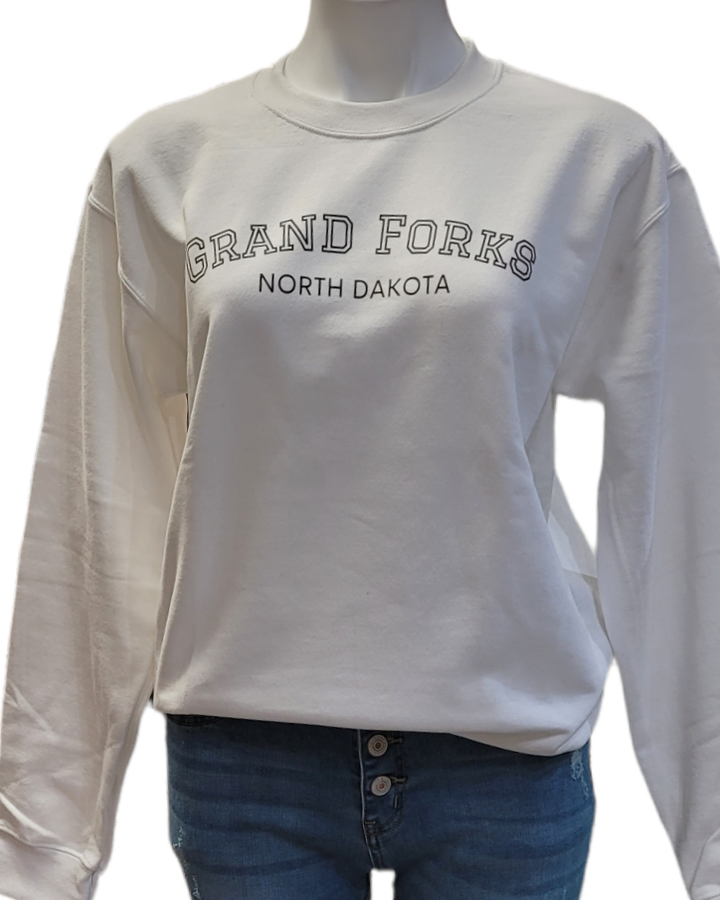 White Grand Forks North Dakota Crewneck Sweatshirt