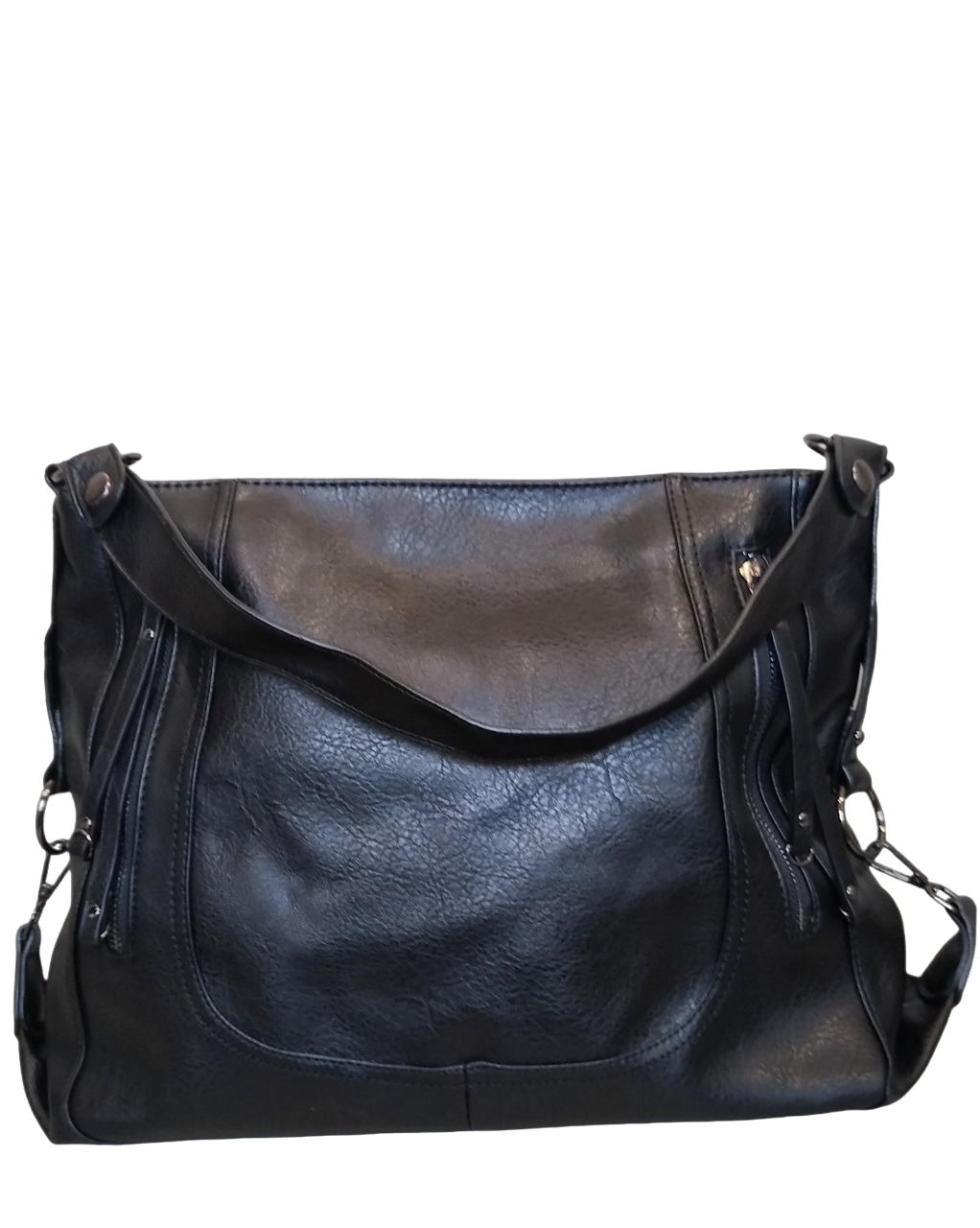 Black Vegan Leather Adjustable Strap Handbag