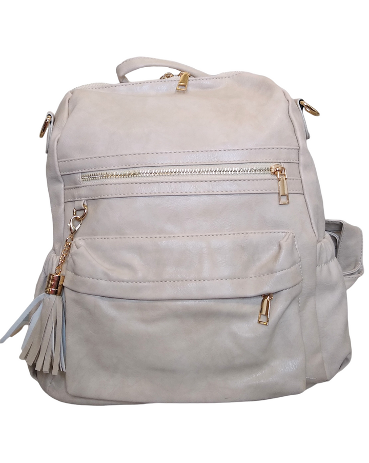 Cream Faux Leather Backpack
