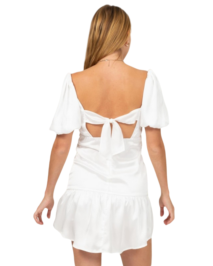 White Ruched Satin Mini Dress
