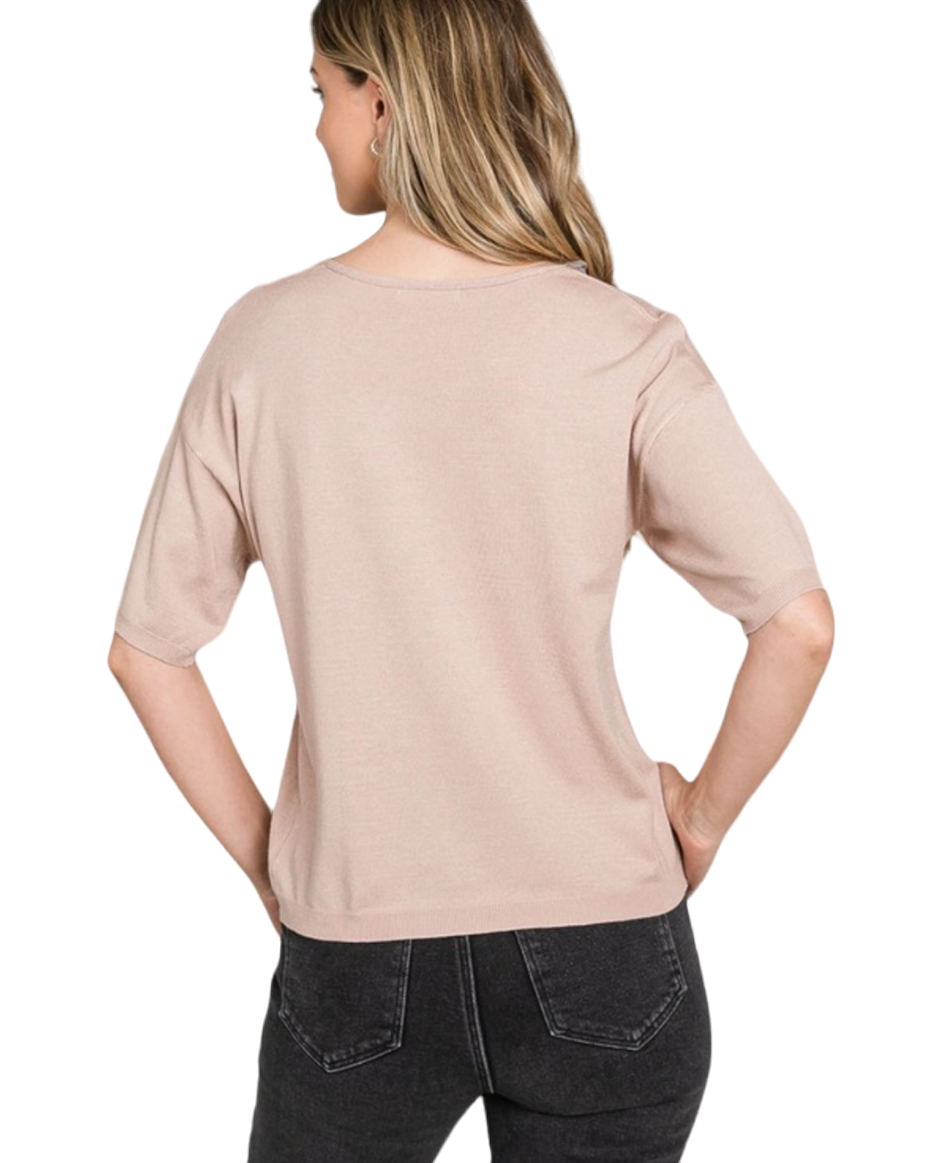Taupe Short Sleeve Sweater