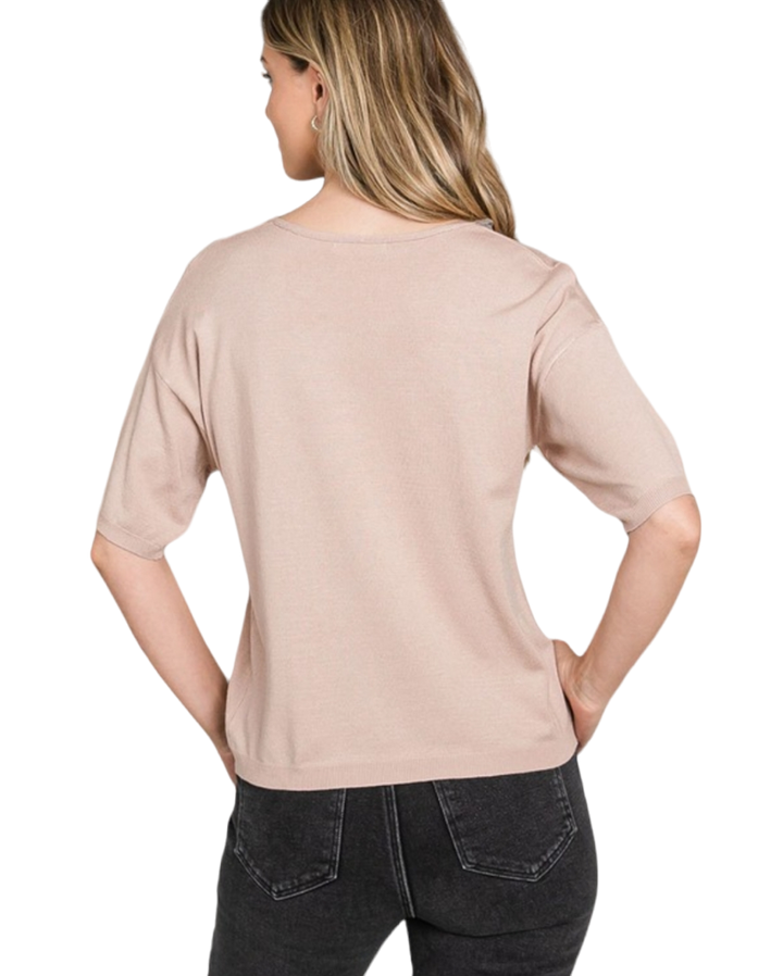 Taupe Short Sleeve Sweater