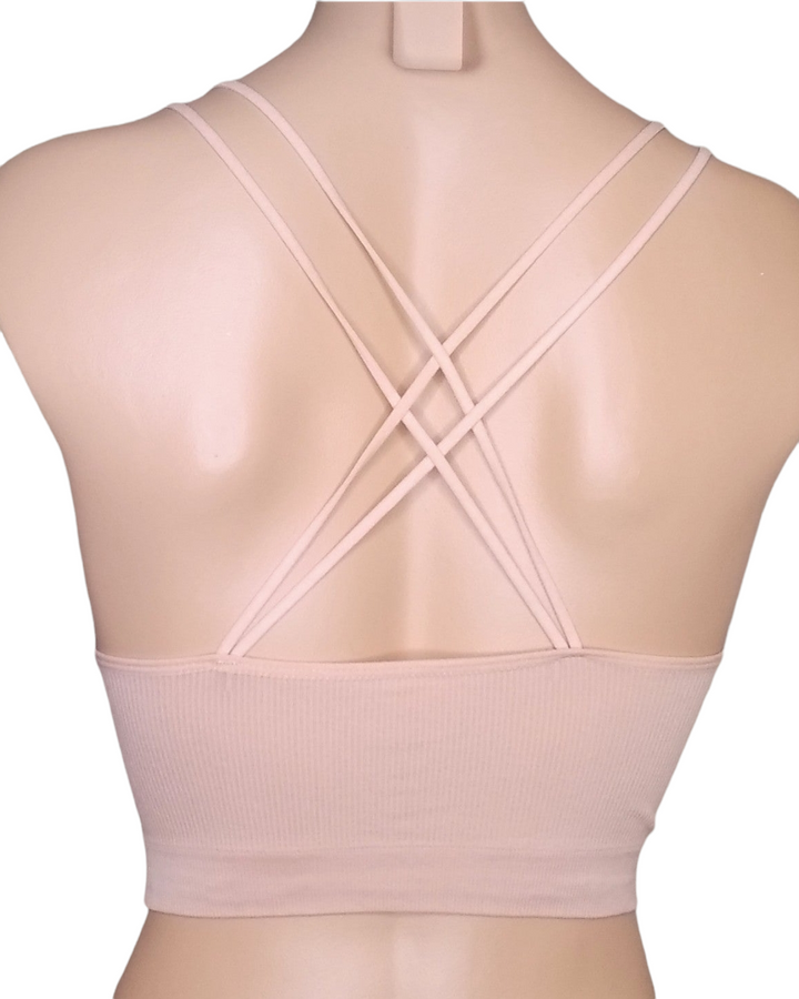 Nude Pink Ribbed Padded Double Strap Brami