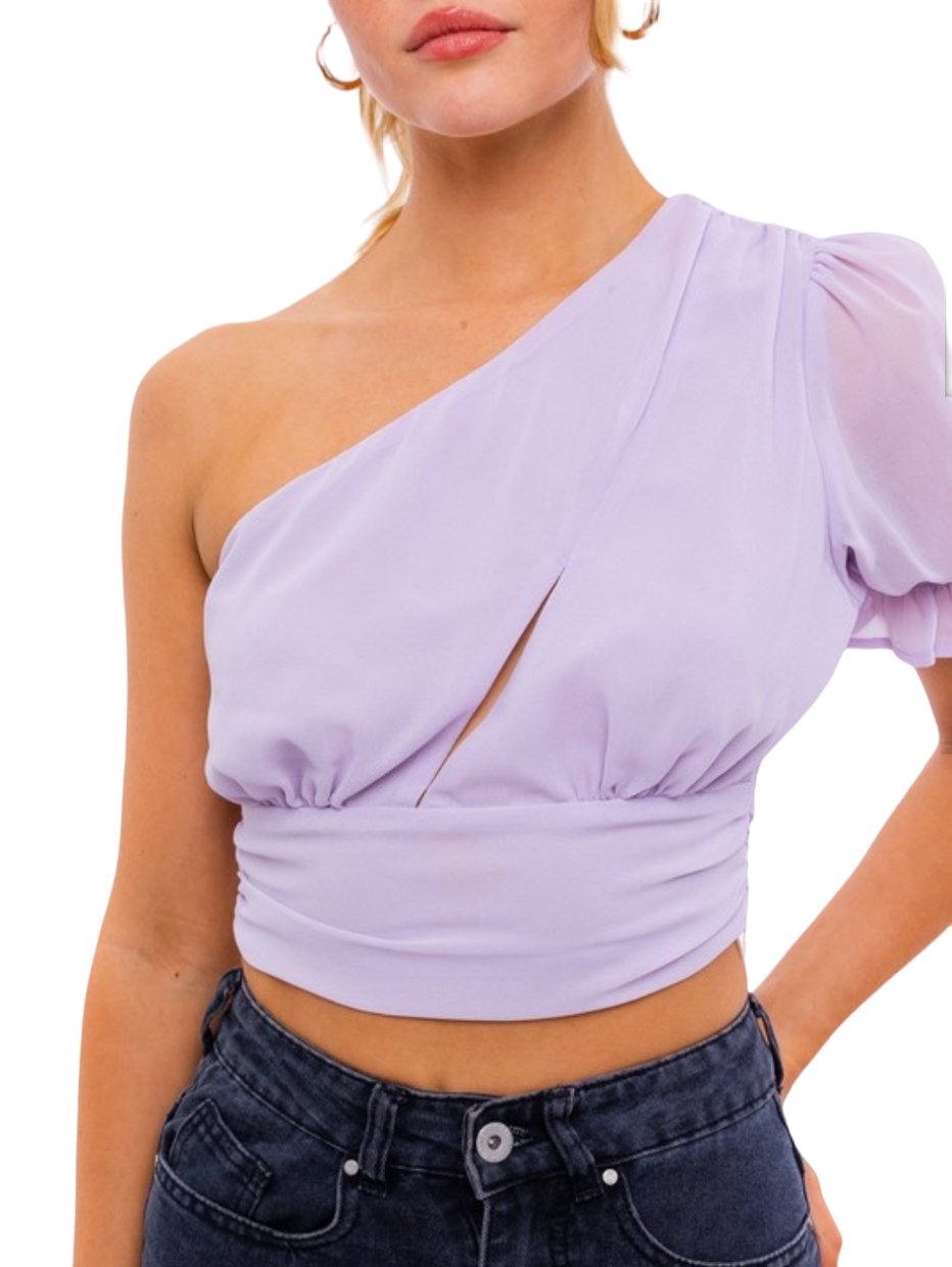 Lavender One-Shoulder Chiffon Top