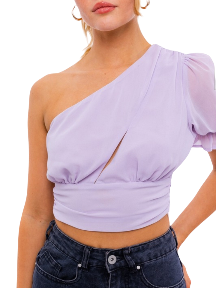 Lavender One-Shoulder Chiffon Top