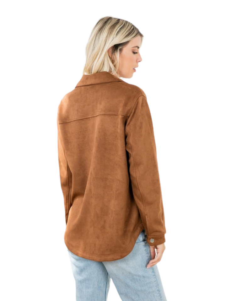 Fall Feels Camel Suede Oversized Snap Shacket