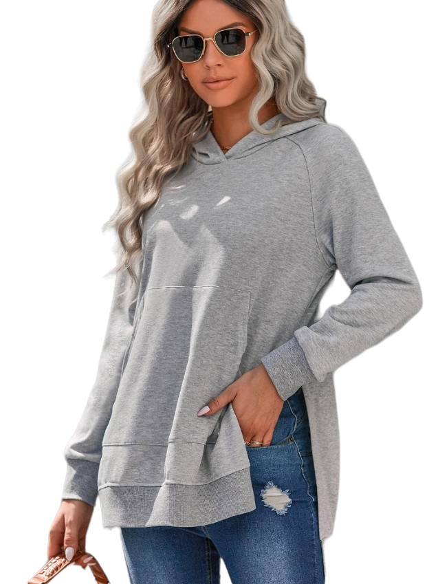 Running Errands Grey Side Split Hoodie Sweatahirt