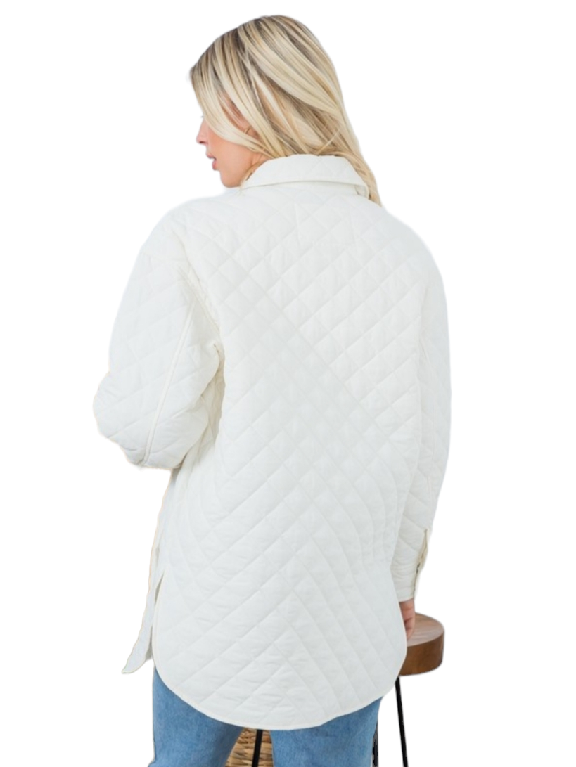 Ecru Diamond Quilted Snap Jacket