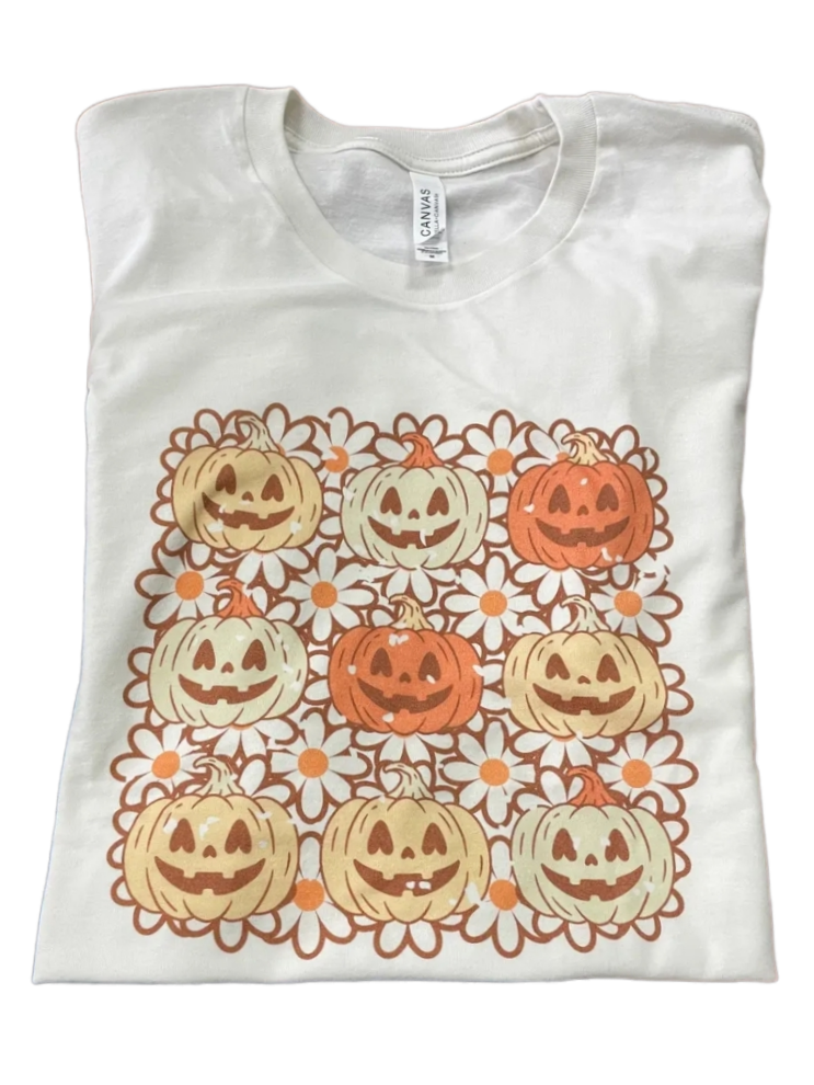 Retro Pumpkins & Daisy White Graphic Tee