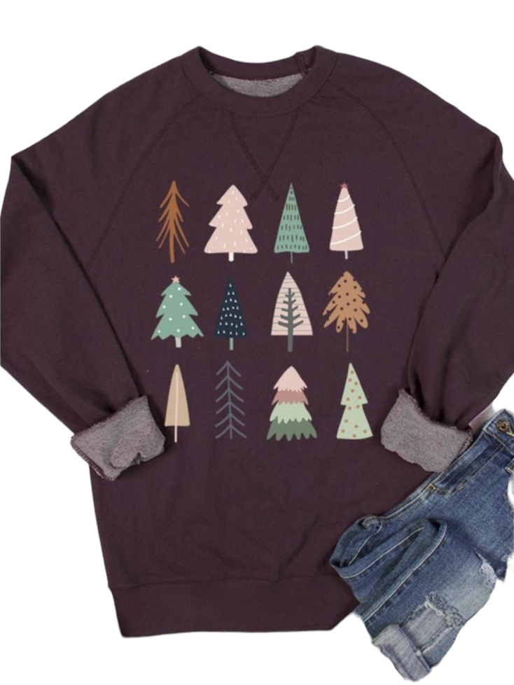Christmas Trees Wine Graphic Crewneck Sweatshirt