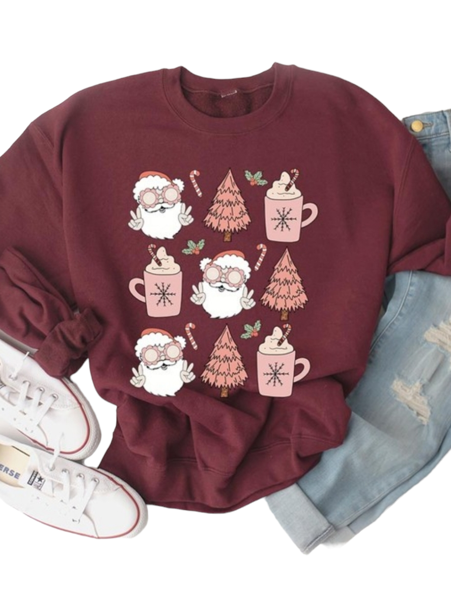 Christmas Santa Peace Maroon Graphic Sweatshirt