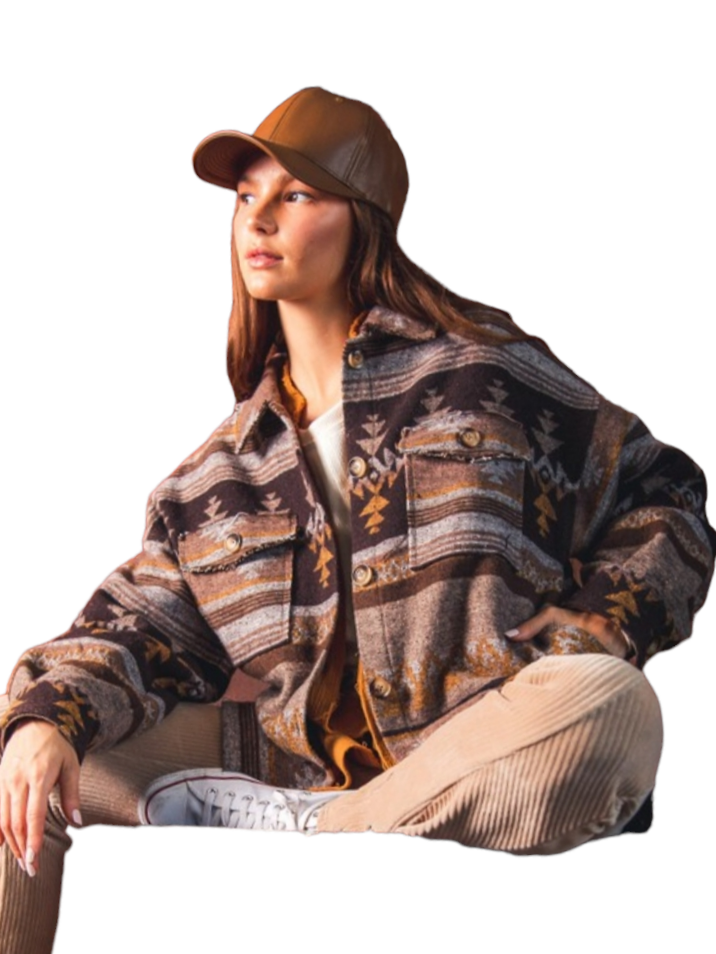 Mustard & Brown Aztec Casual Jacket