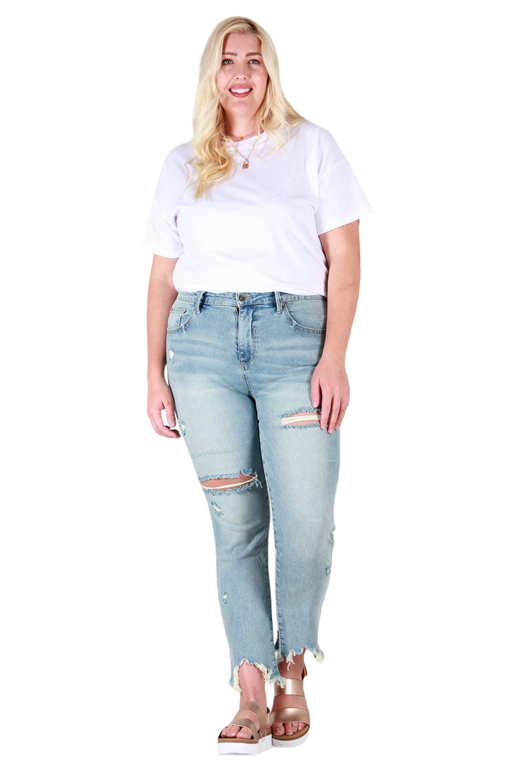 Special A Curvy Relaxed Skinny Distressed Hem Jeans