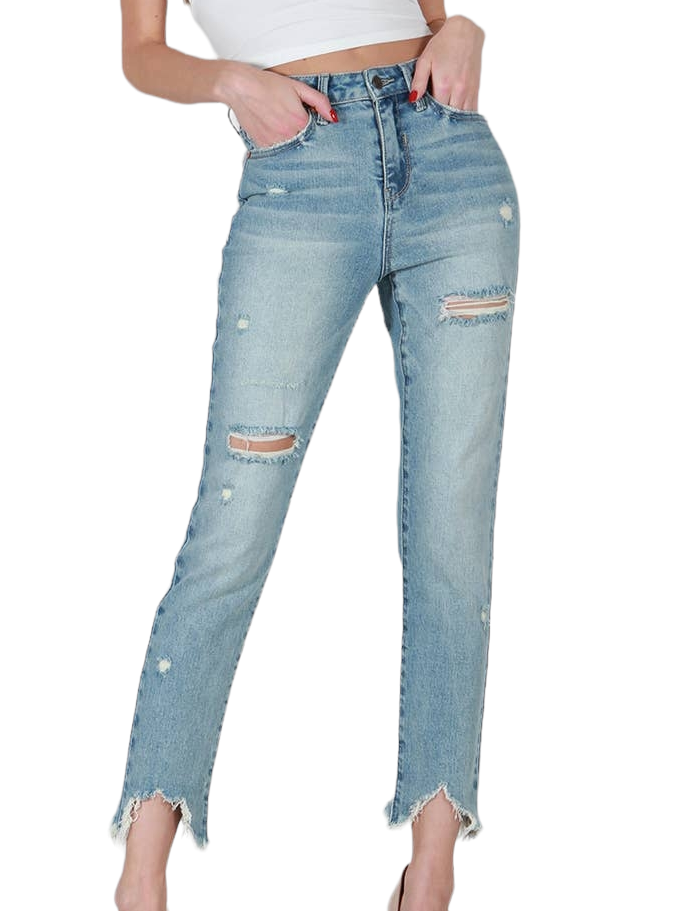 Special A Relaxed Skinny Distressed Hem Jeans