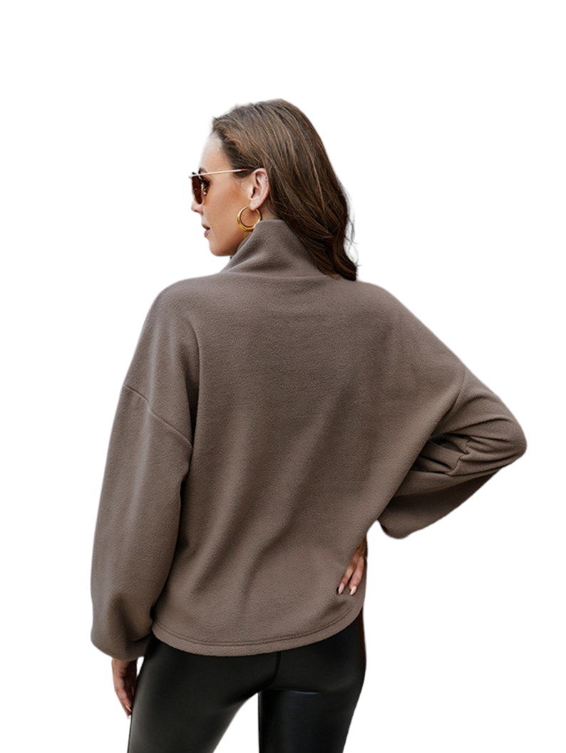 Umber Brown Half Zip Fleece Pullover Sweater
