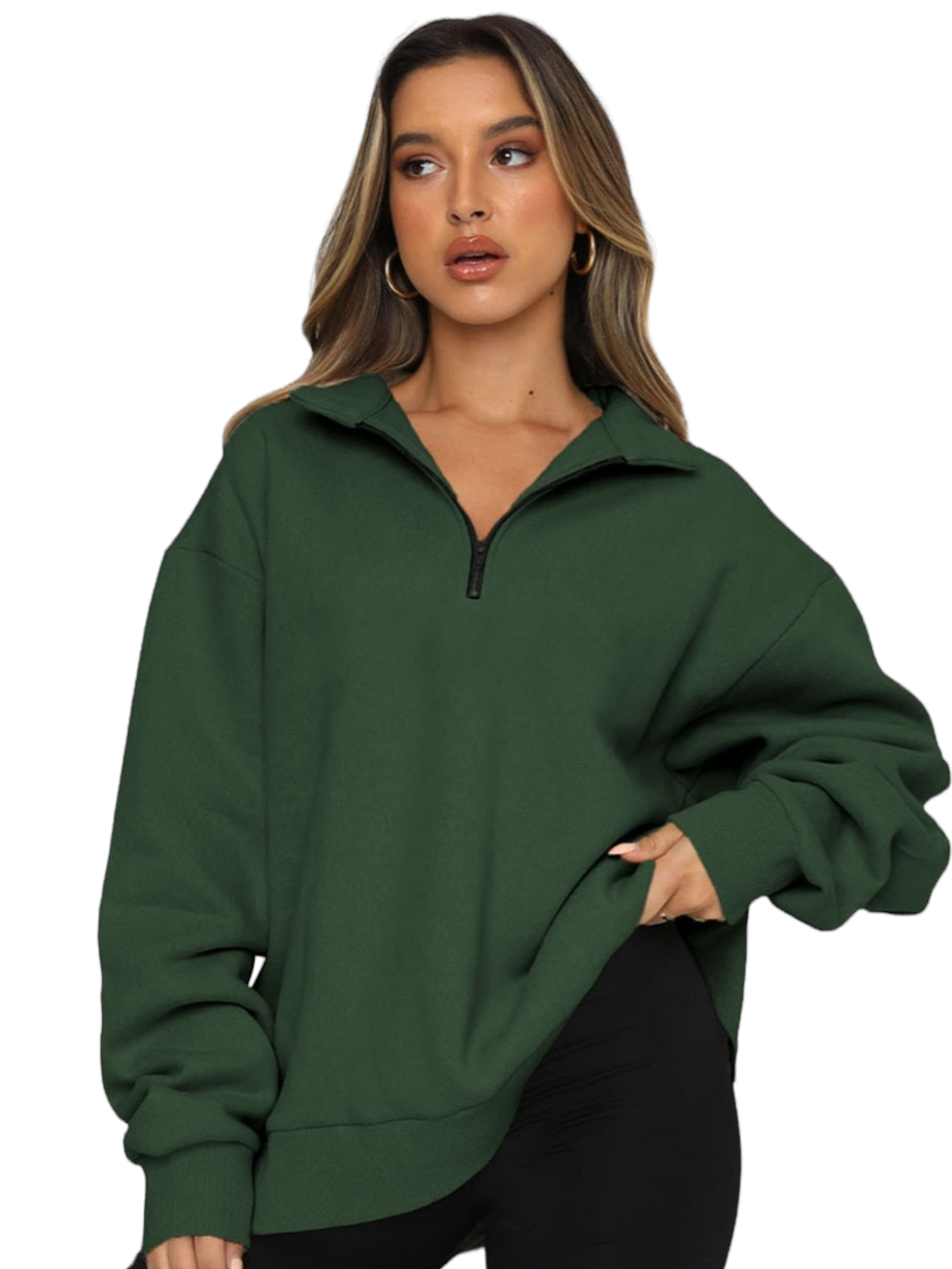 Spruce Green Quarter Zip Collared Sweatshirt