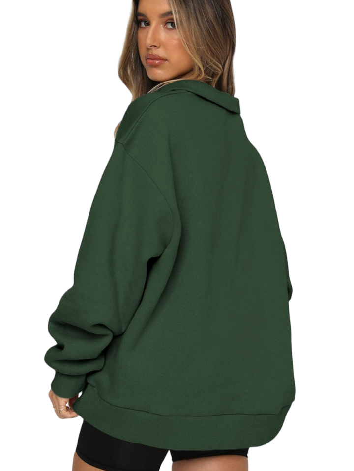 Spruce Green Quarter Zip Collared Sweatshirt