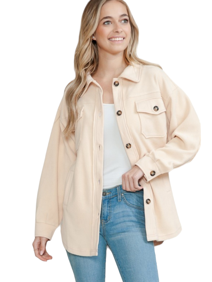 Beige Oversized Fleece Shacket