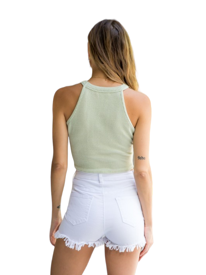 Mint Ribbed Cord Crop