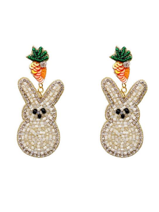 White Bunny Beaded Earrings