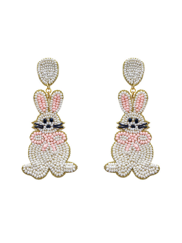 White Easter Bunny Beaded Earrings