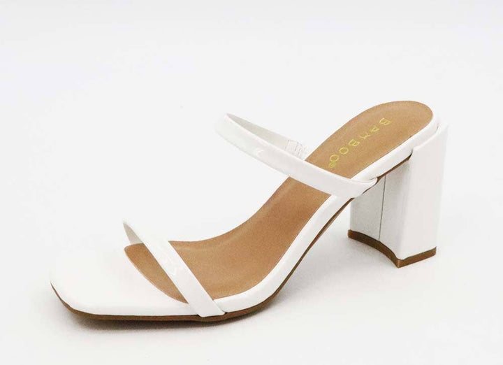 White Double Strap Block Heel Slide Sandals